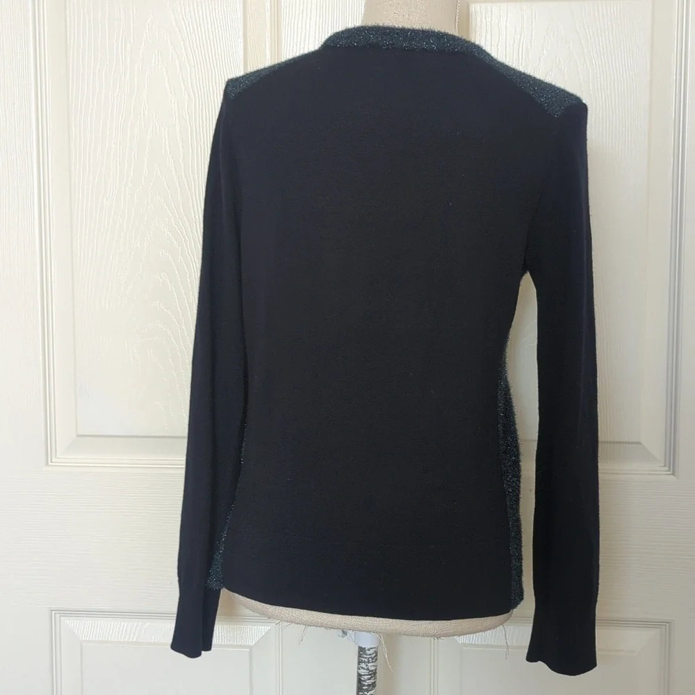 Tory Burch Merino Wool Navy Blue Teal embellished dragonfly Rory Sweater